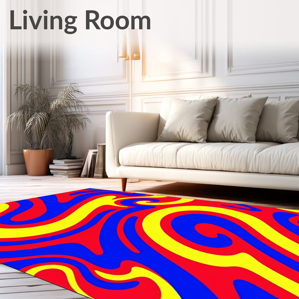 Bold Red Blue Yellow Swirl Rug