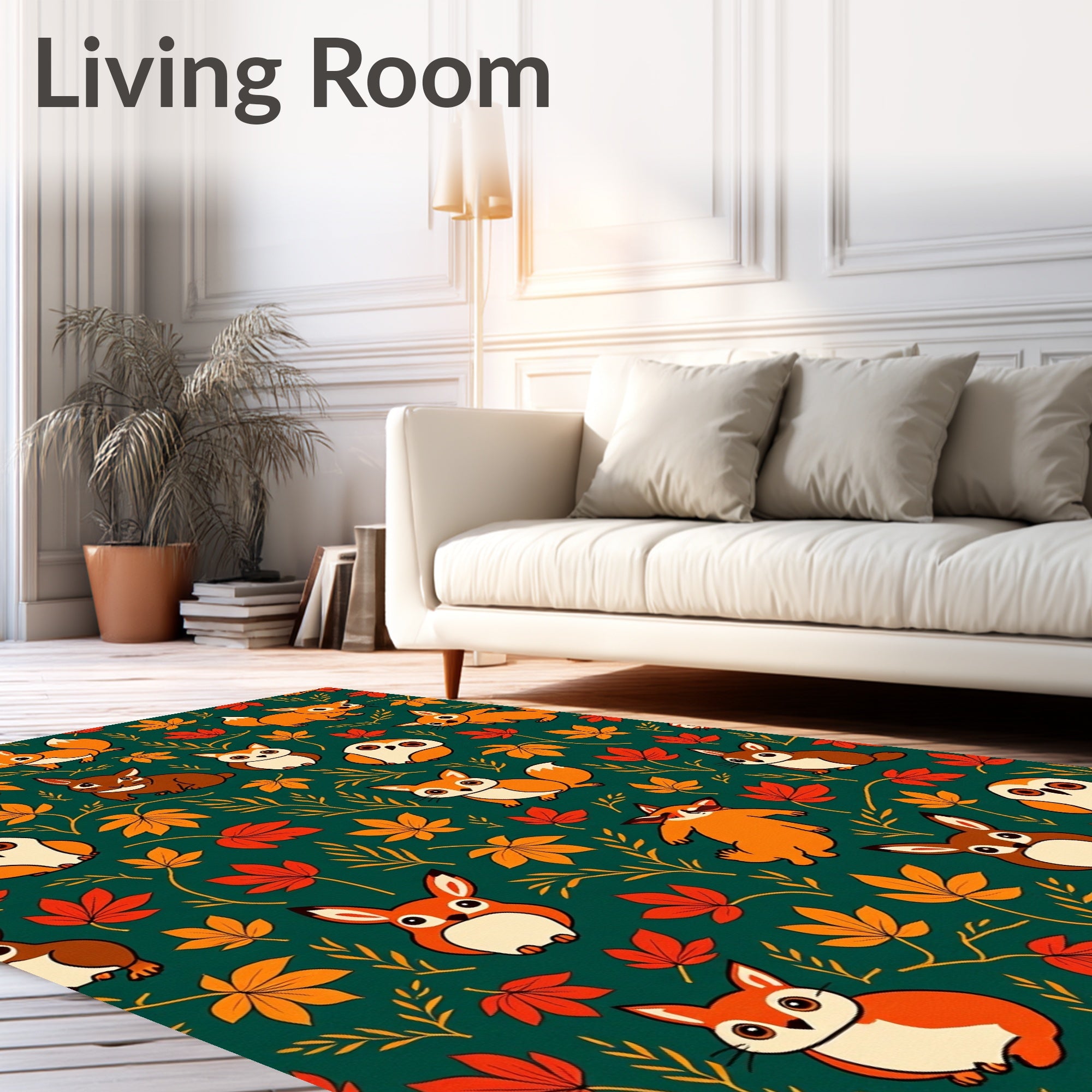 Cute Autumn Woodland Critters And Leaves Rug