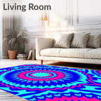 Vibrant Blue Pink Sunburst Mandala Rug