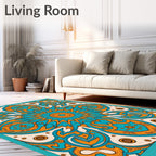 Exotic Teal Orange Medallion Art Rug