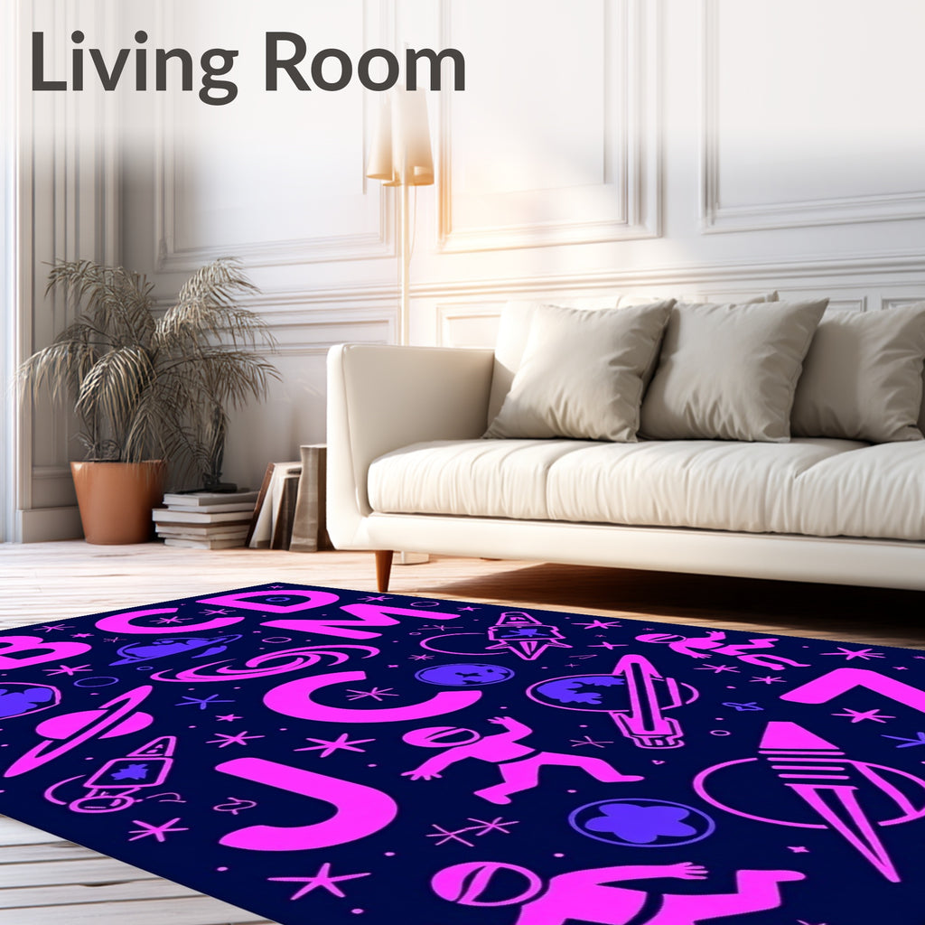 Cosmic Pink and Purple Alphabet Galaxy Rug