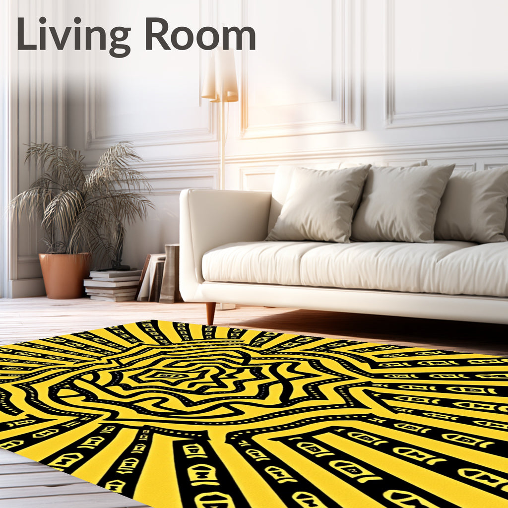 Radiant Yellow Geometric Sunburst Rug