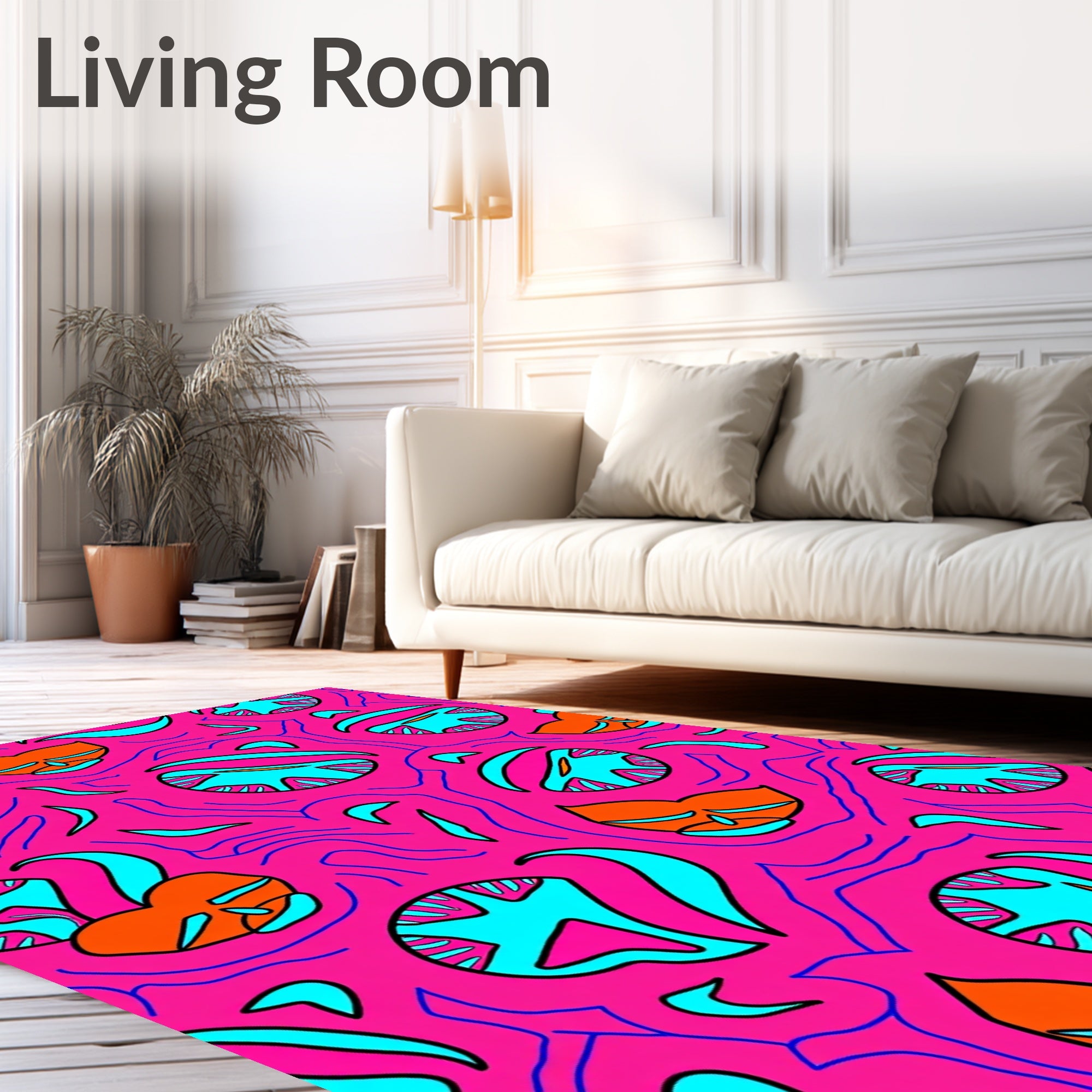 Vibrant Pink Orange Teal Swirl Rug