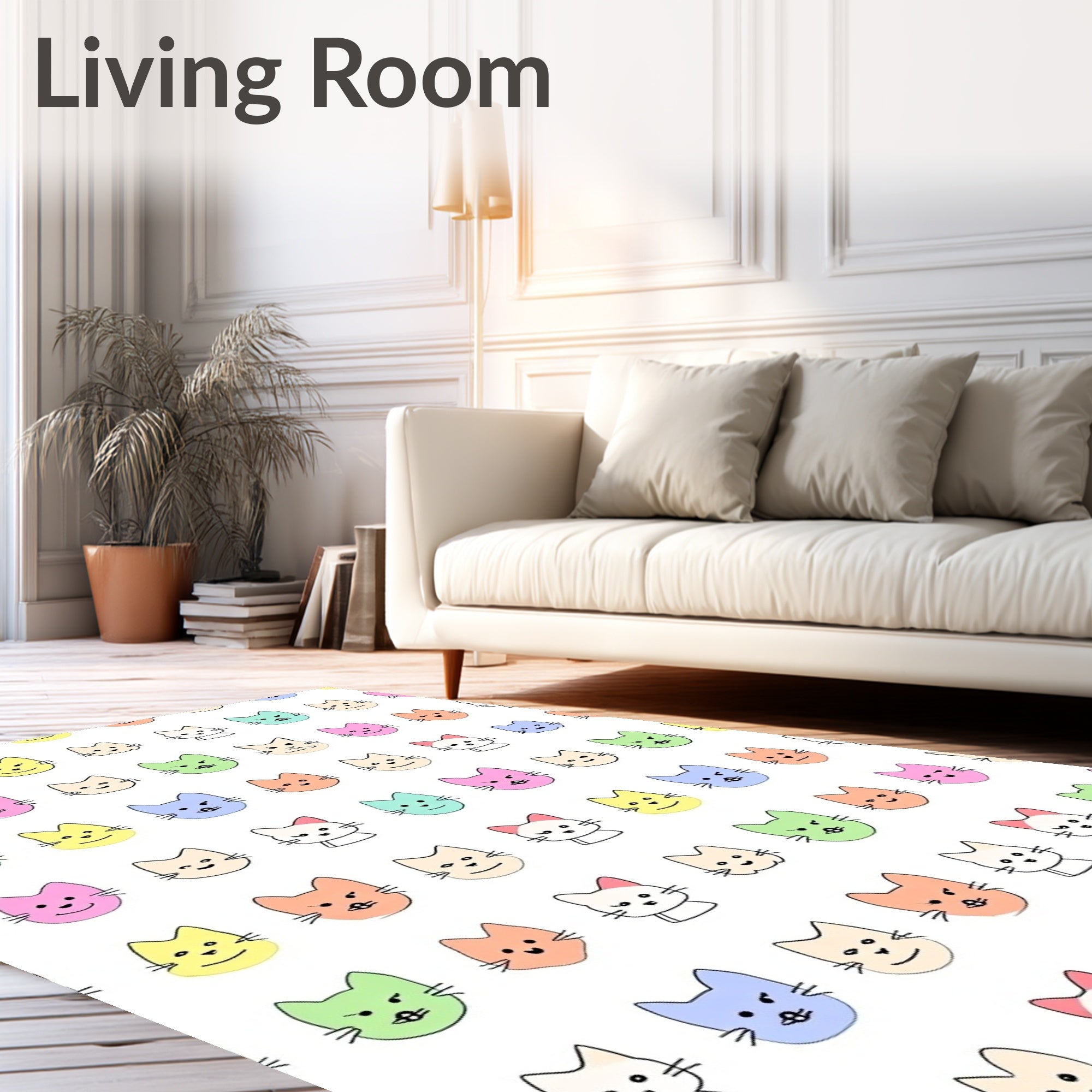 Playful Pastel Cat Faces Repeating Rug