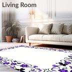 Elegant Purple Floral Vine Border Rug