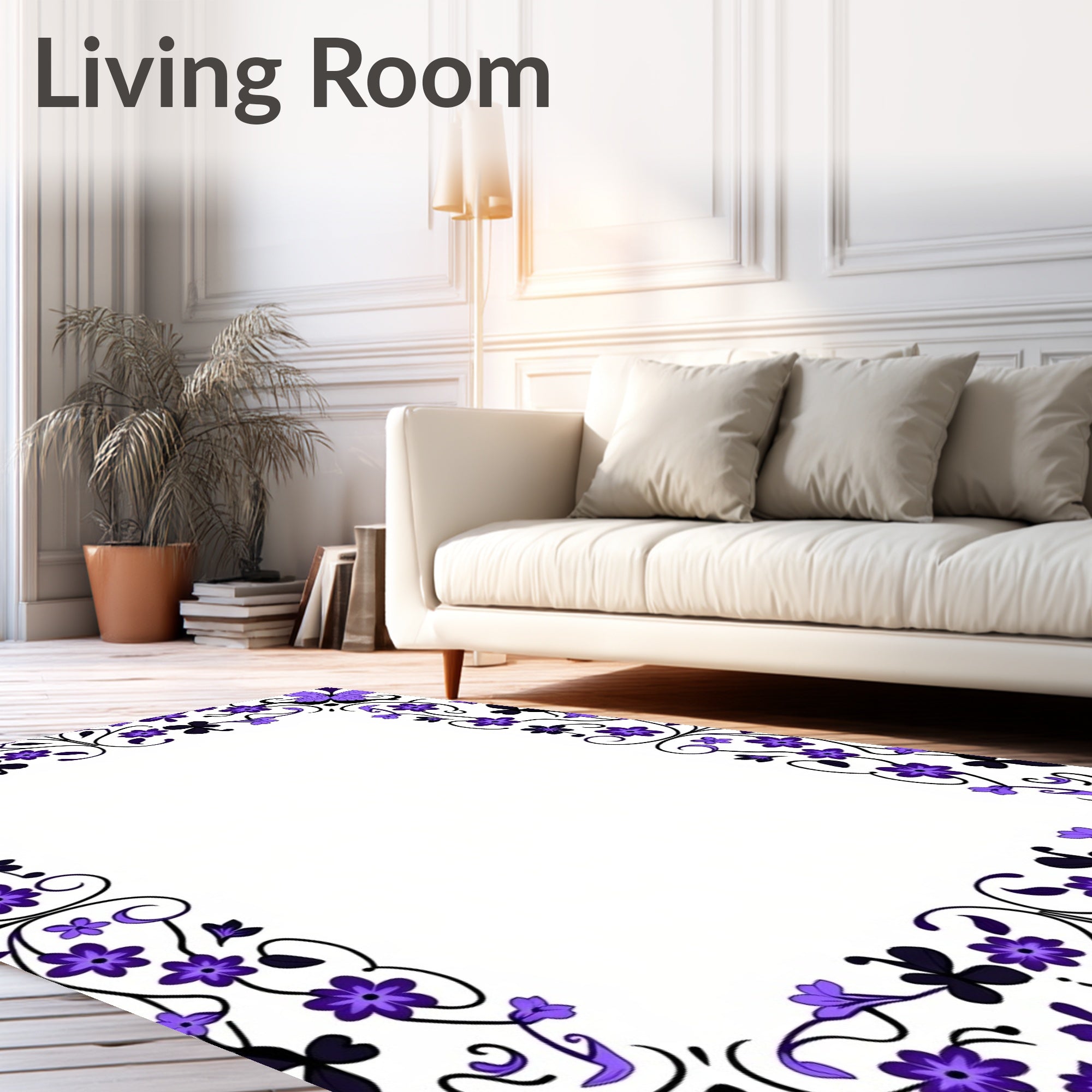 Elegant Purple Floral Vine Border Rug