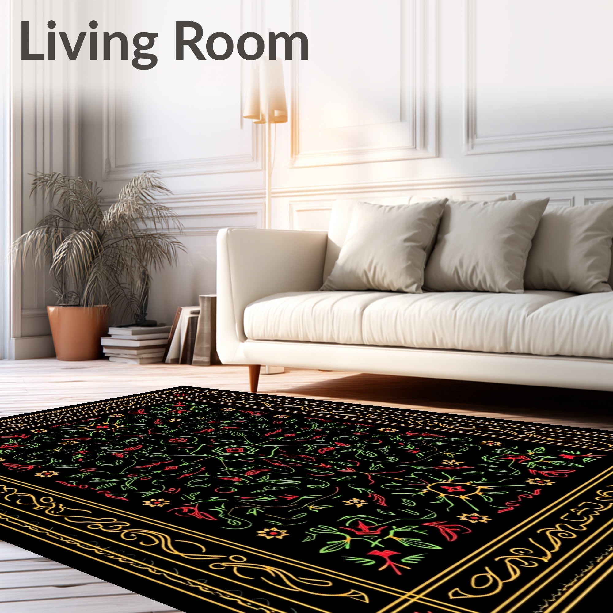 Red Green Floral Ornate Medallion Rug