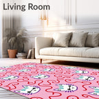 Pink White Cat Swirls Cute Rug