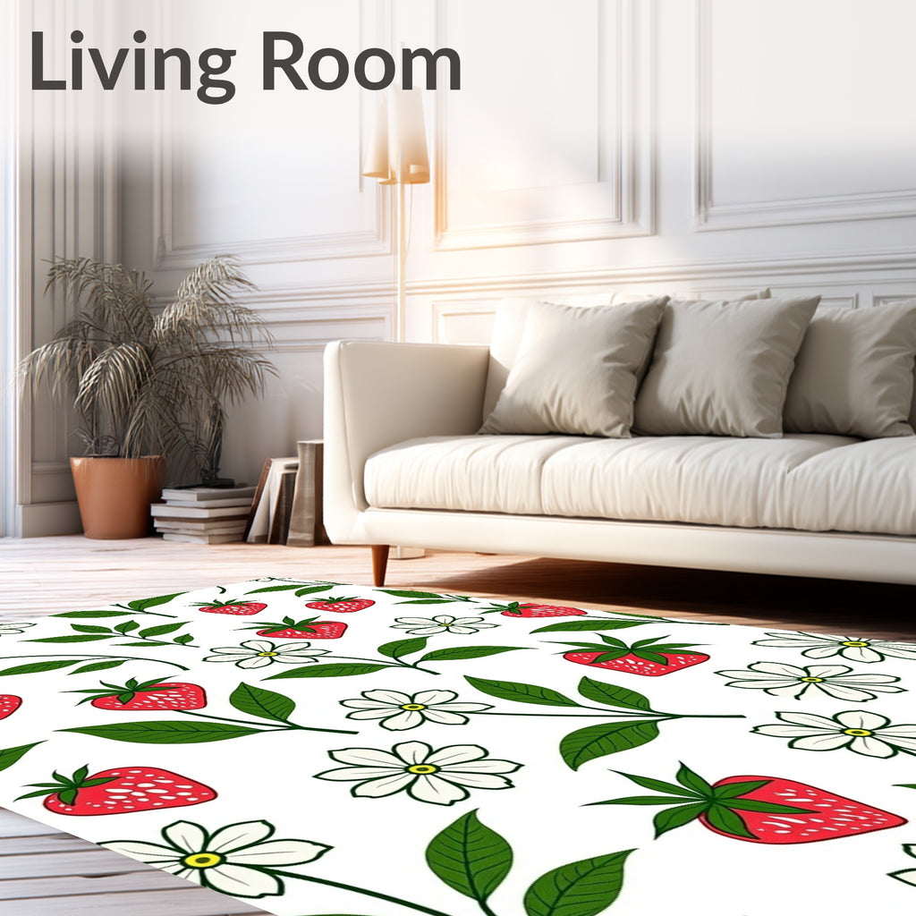 Red Strawberry White Flower Garden Rug