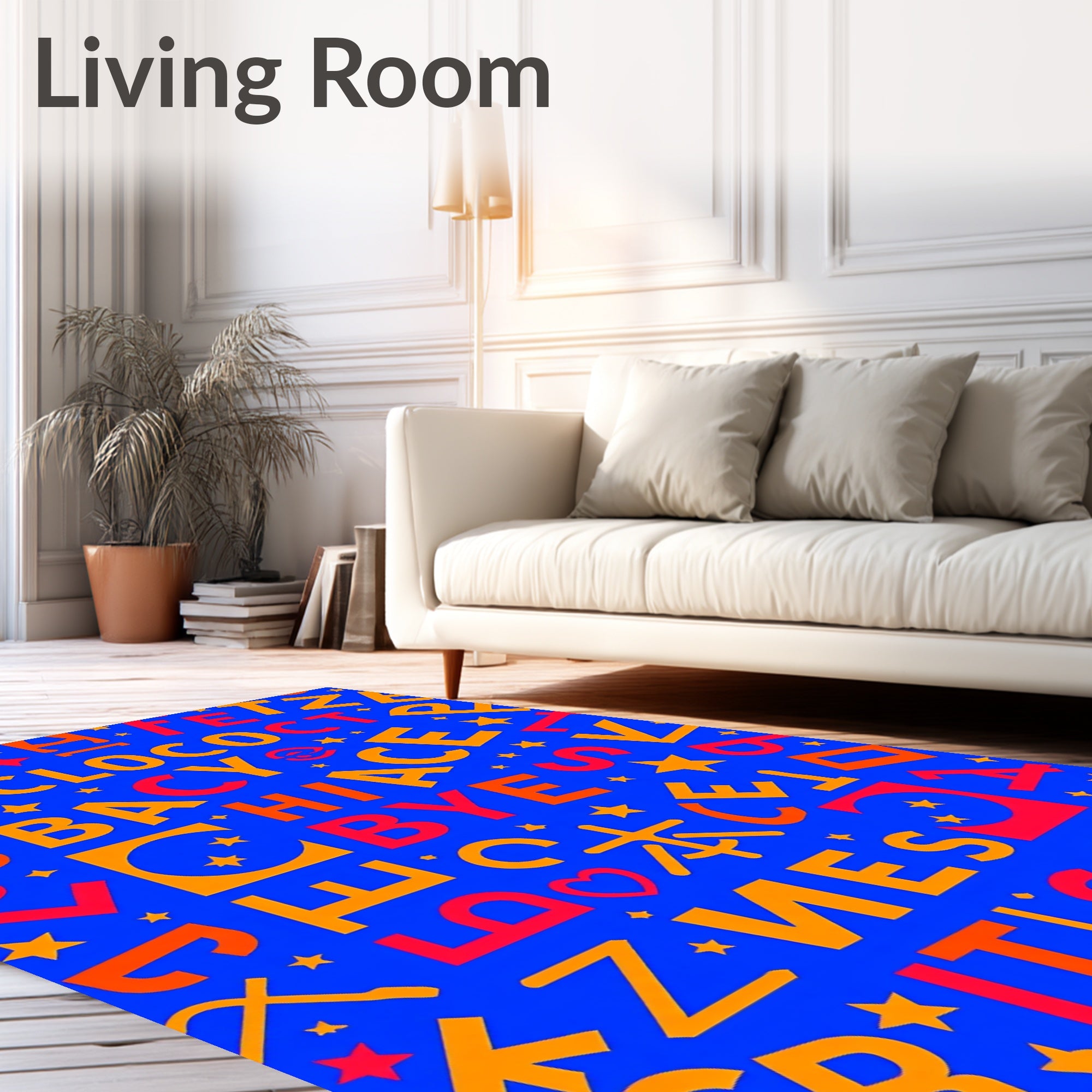 Vibrant Red Orange Alphabet Collage Rug