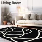Modern Black White Abstract Swirl Rug