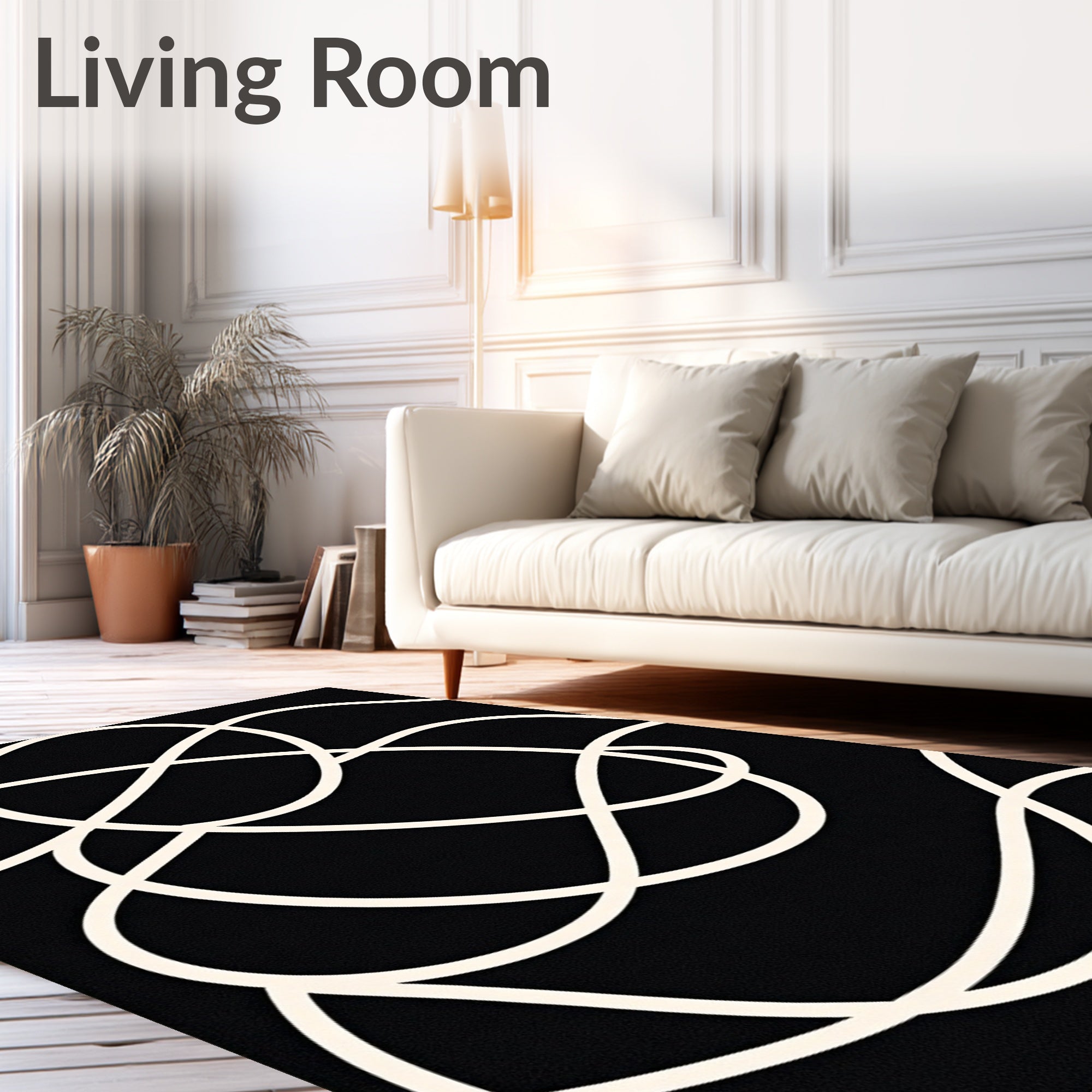 Modern Black White Abstract Swirl Rug