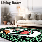 Black Mint Green Smiling Dog Snowflakes Rug