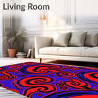 Crimson Blue Swirling Visual Art Rug