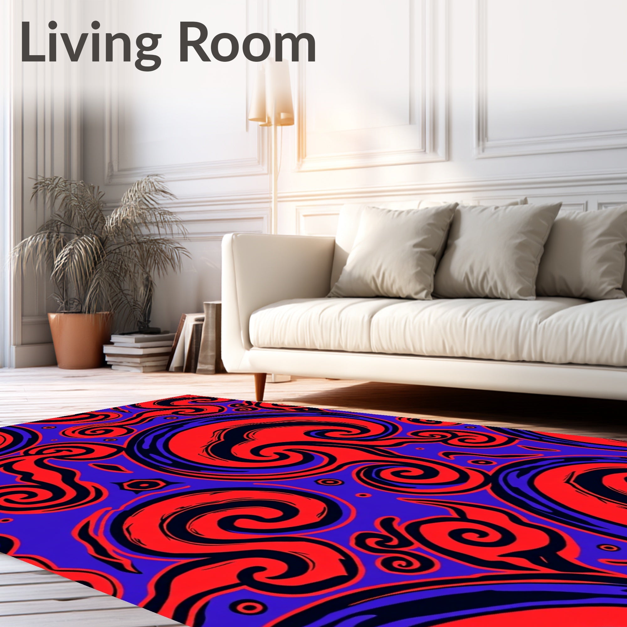 Crimson Blue Swirling Visual Art Rug