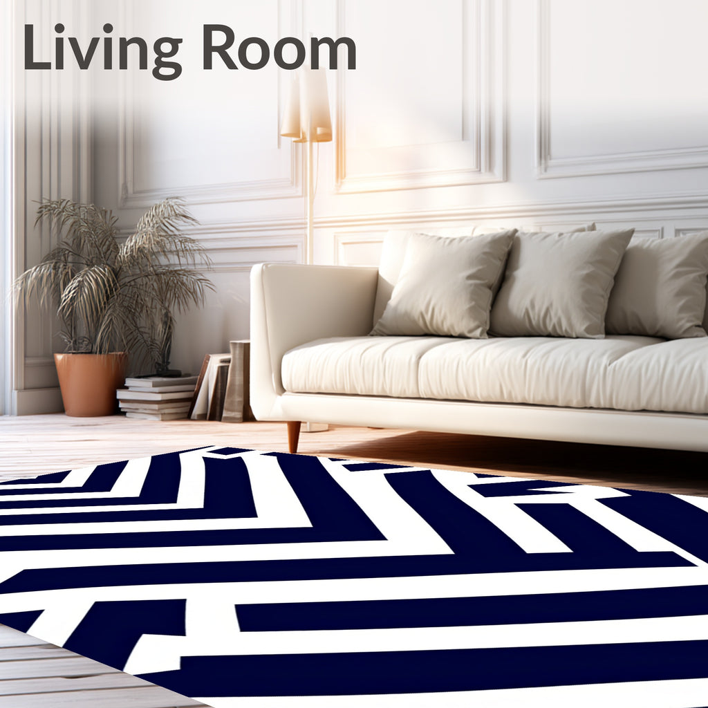 Dark Blue White Geometric Angle Rug