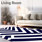 Dark Blue White Geometric Angle Rug