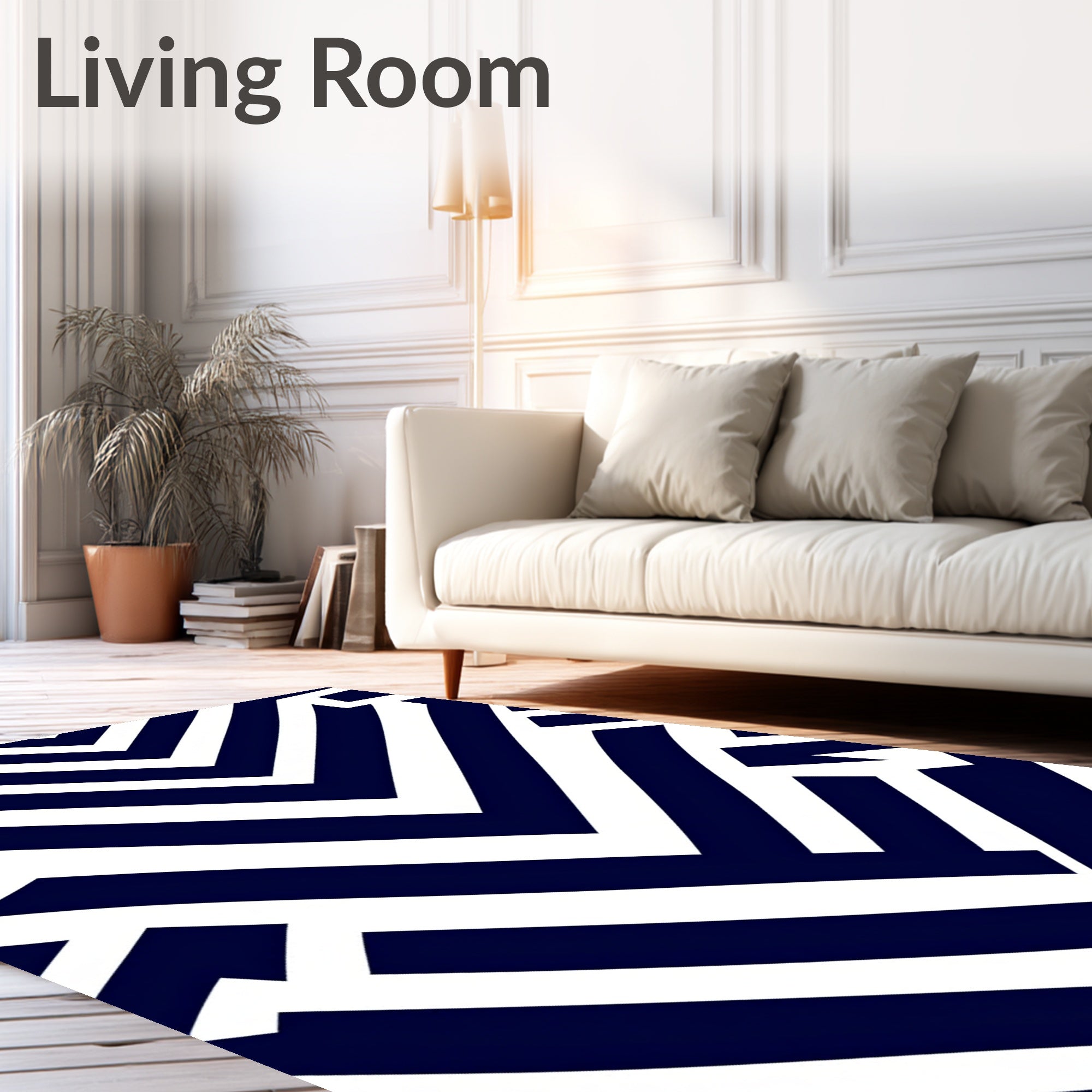 Dark Blue White Geometric Angle Rug