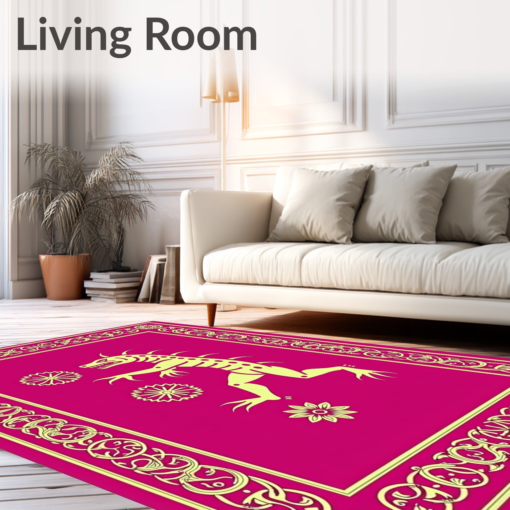 Crimson Dragon Floral Border Rug