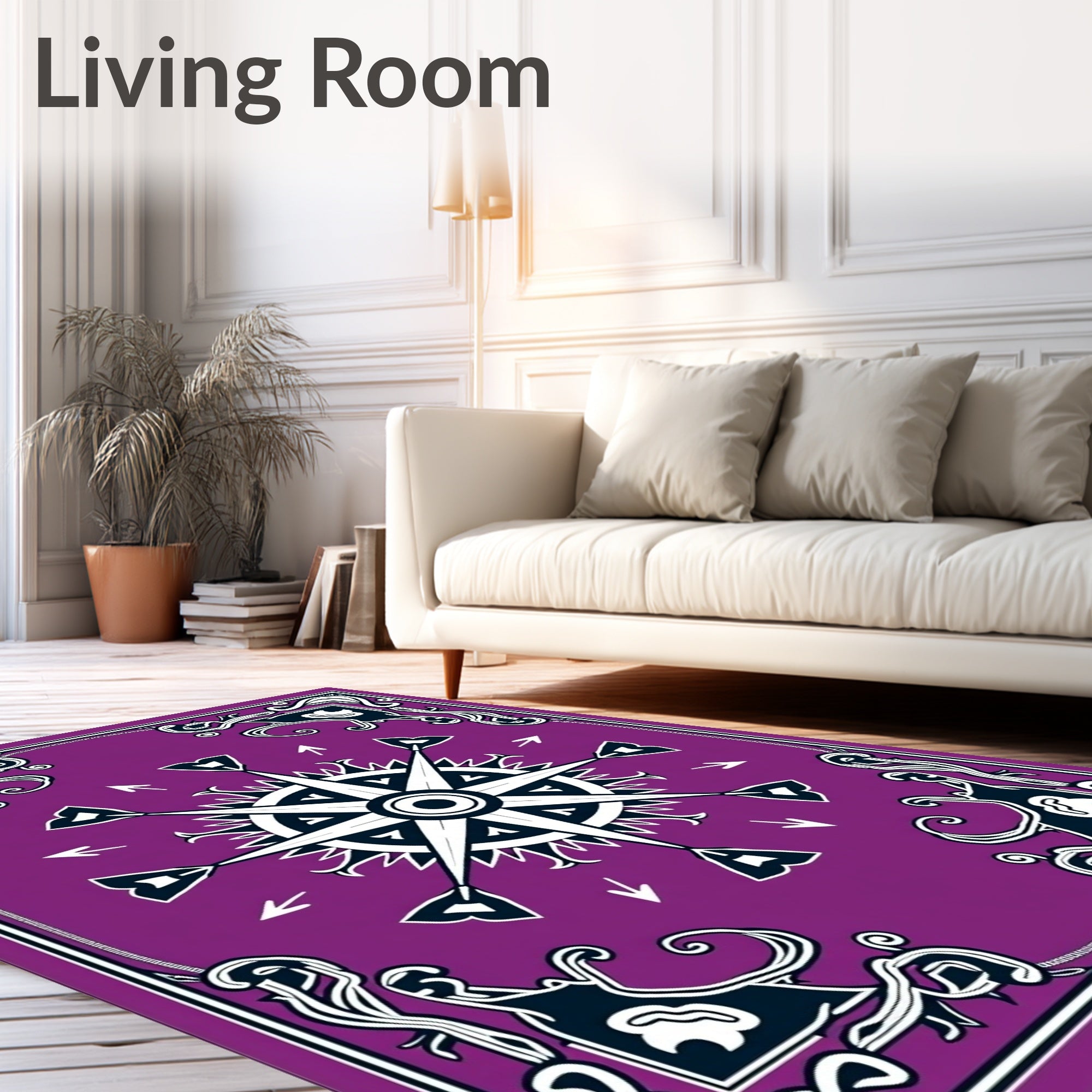 Purple White Compass Rose Art Nouveau Rug