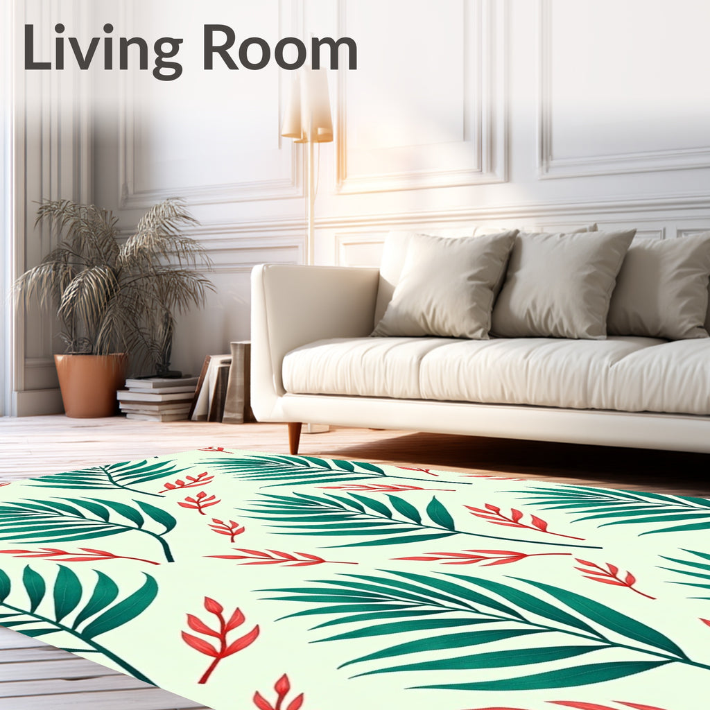 Emerald Green Foliage Red Accents Rug