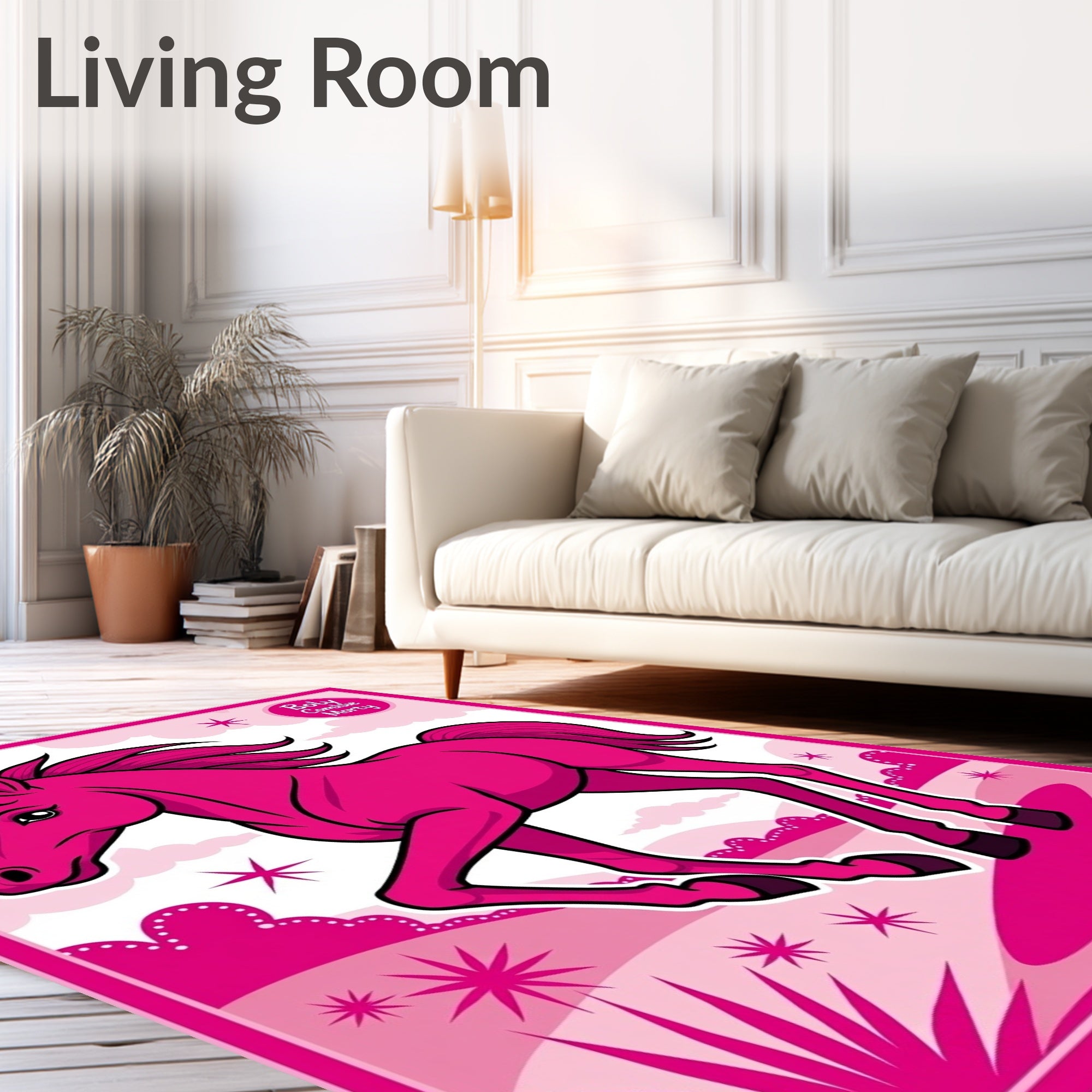 Vibrant Pink Horse Starry Landscape Rug