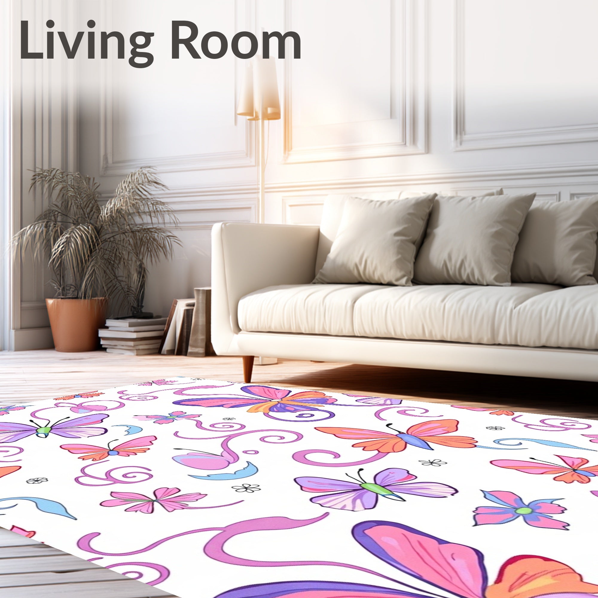 Whimsical Butterfly Garden Swirls Rug