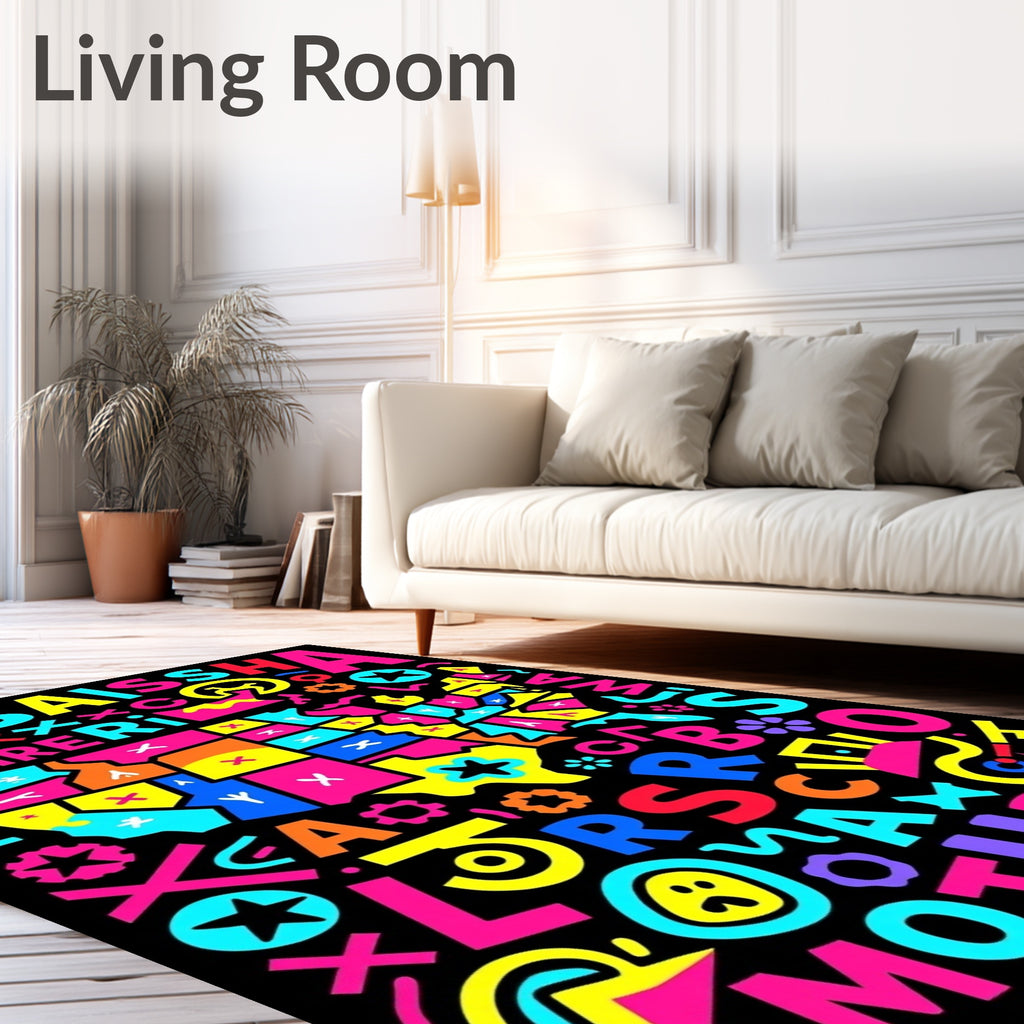 Colorful Abstract USA Map Alphabet Rug