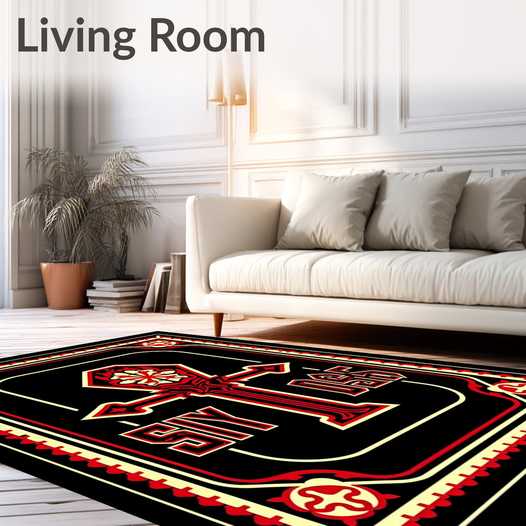 Crimson Red Black Ornate Ankh Rug
