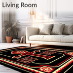 Crimson Red Black Ornate Ankh Rug
