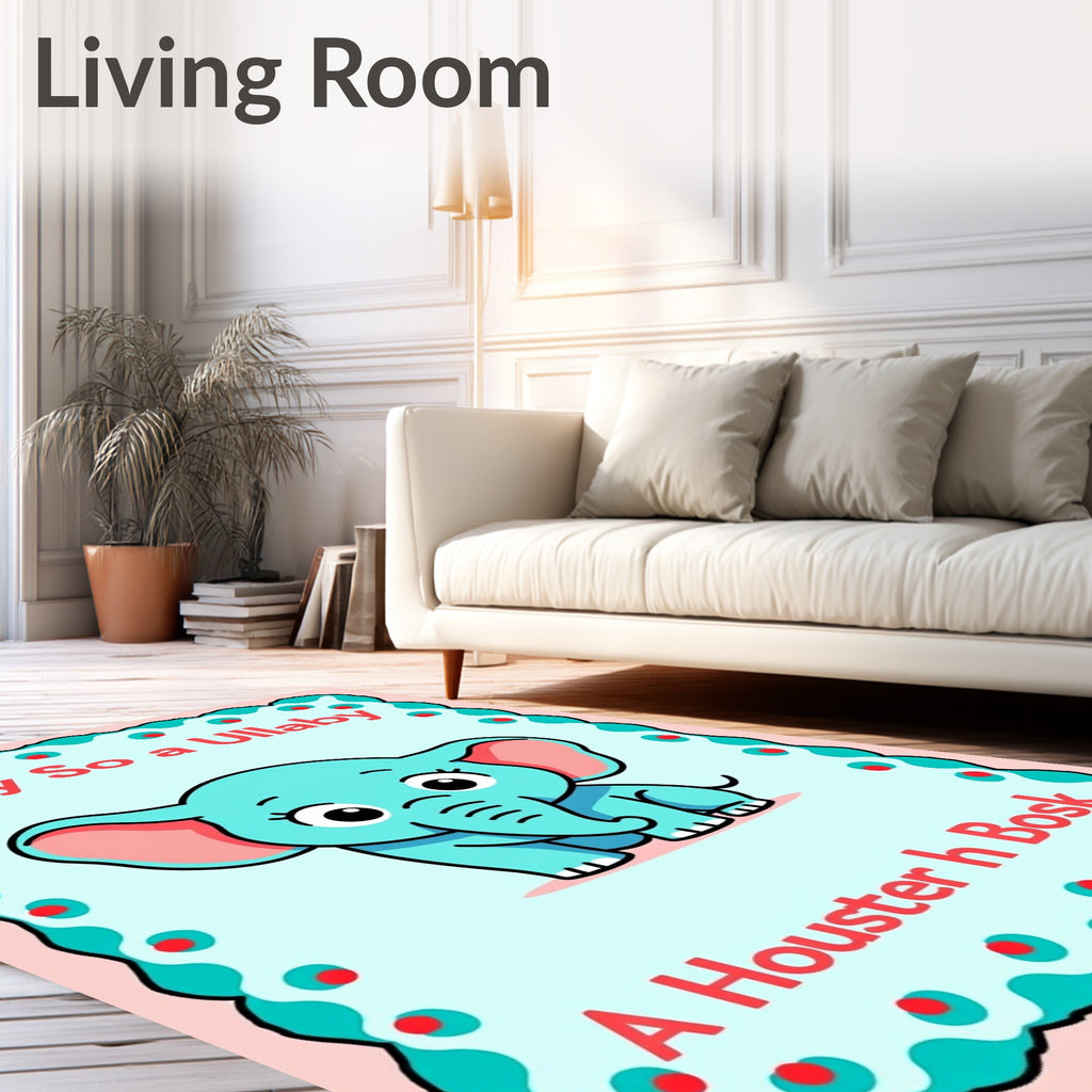 Cute Aqua Elephant Lullaby Border Rug