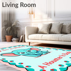 Cute Aqua Elephant Lullaby Border Rug