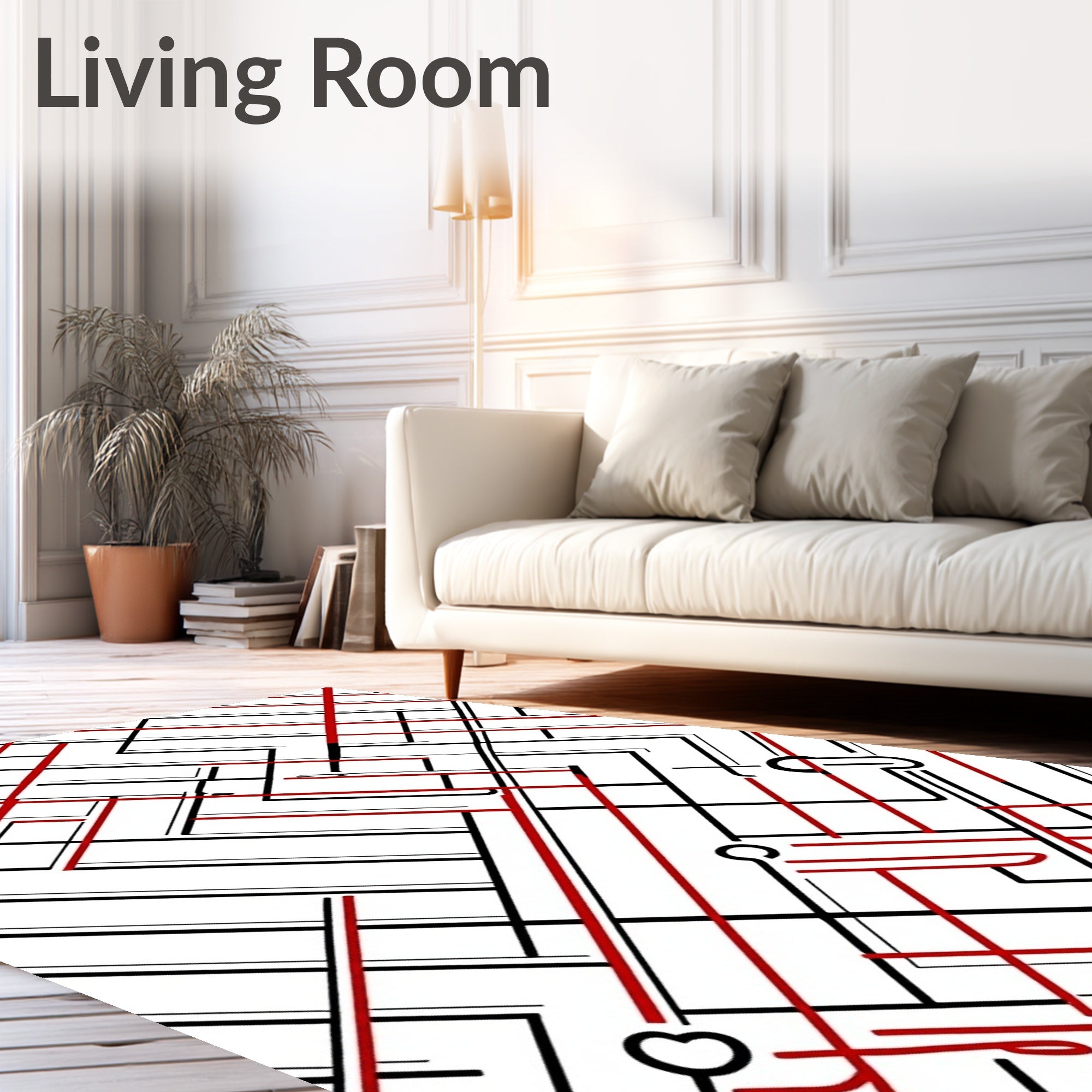 Angular Red and Black Intersecting Lines Rug