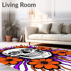 Orange Skull Burst Floral Rug