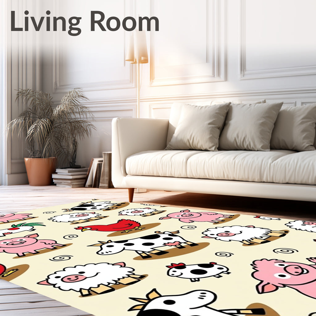 Playful Farm Animals Featuring Pigs Sheep Rug