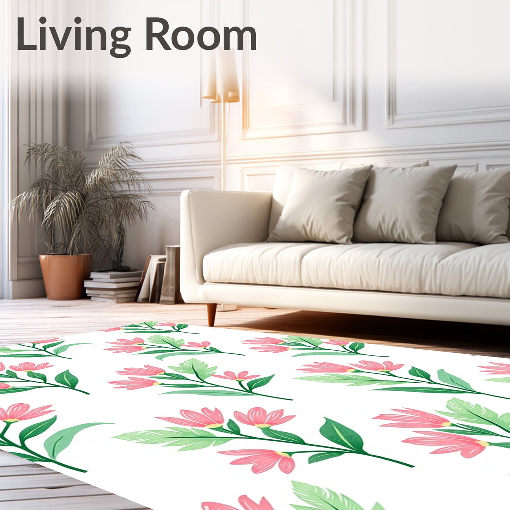 Delicate Pink Floral Botanical Sprig Rug