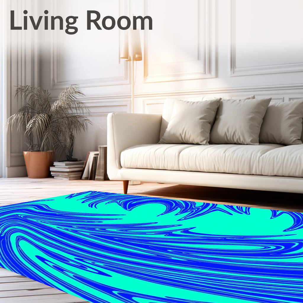 Electric Blue Flowing Wave Rug