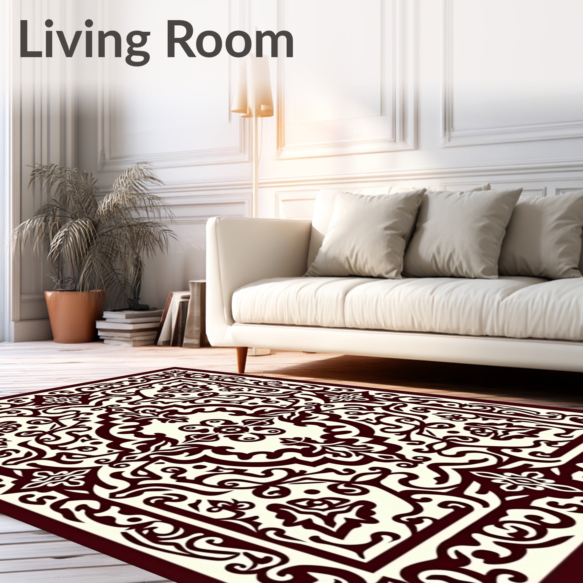 Ornate Crimson and Cream Medallion Rug