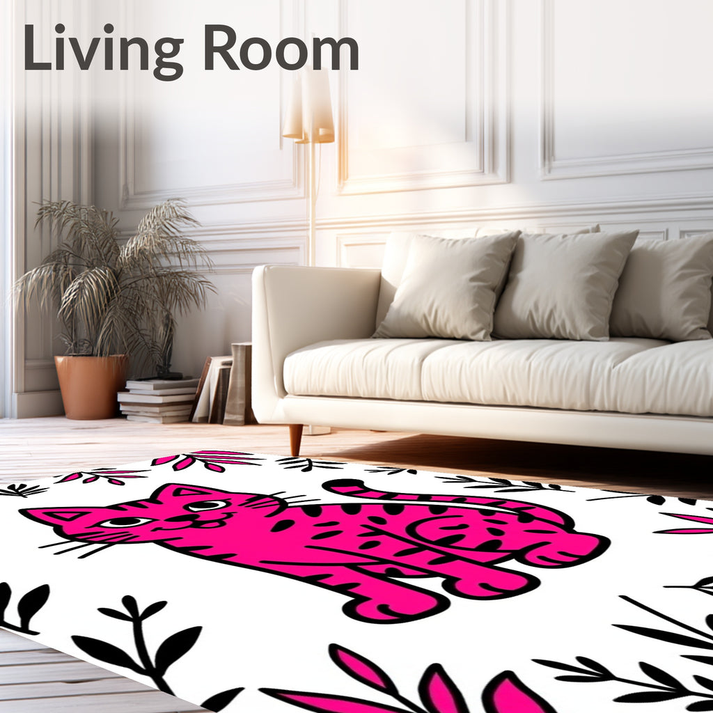 Bright Pink Wild Cat Foliage Rug