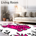 Bright Pink Wild Cat Foliage Rug