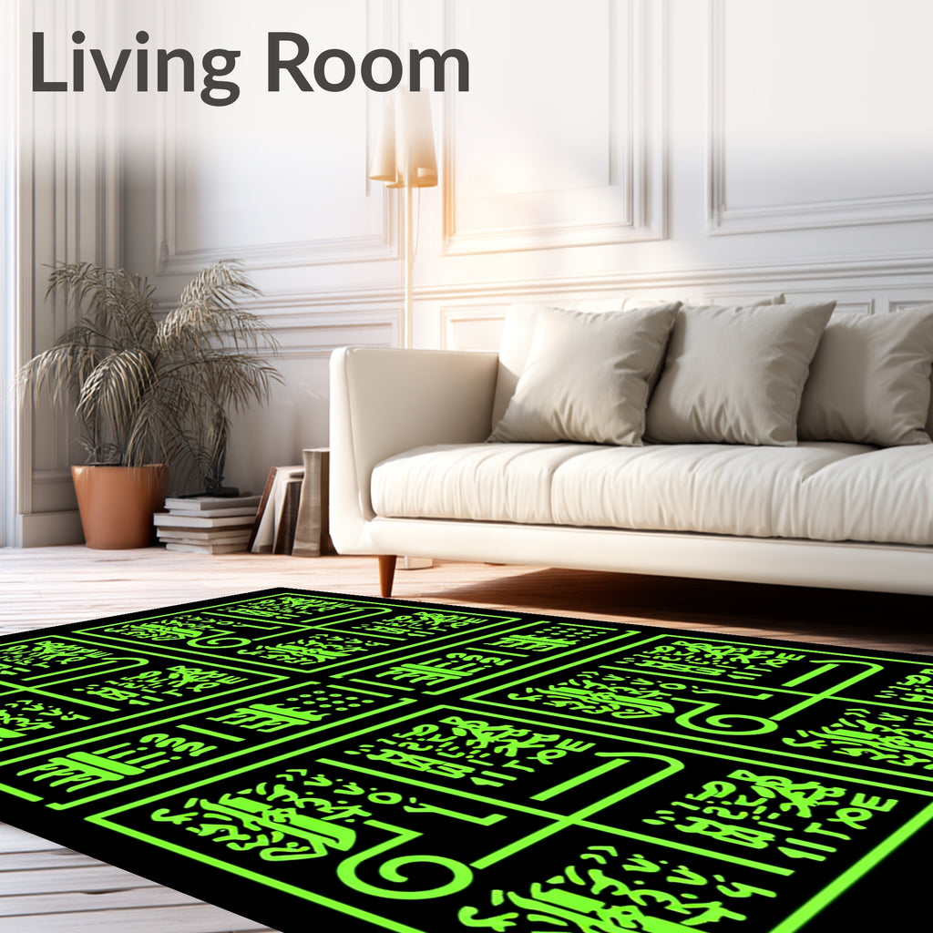Abstract Neon Green Geometric Squares Rug