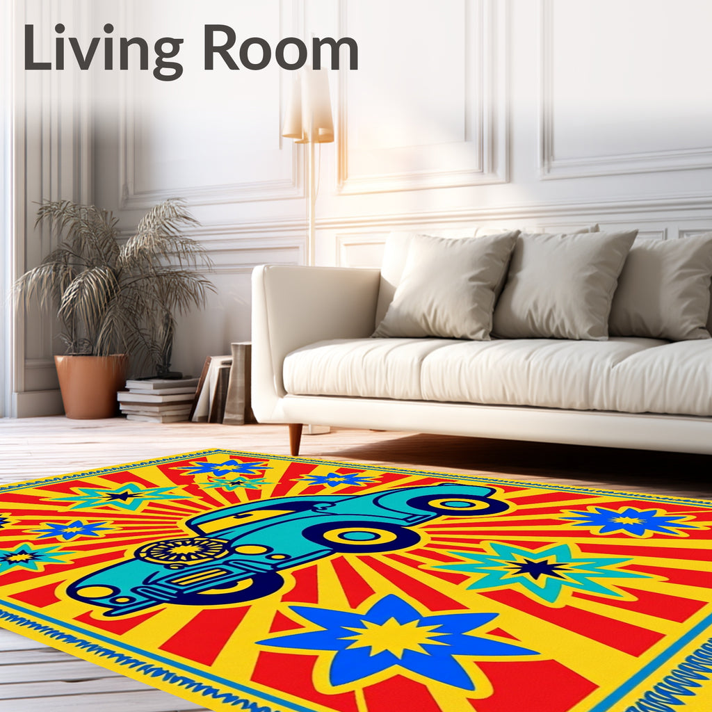 Retro Teal Car Starburst Rug