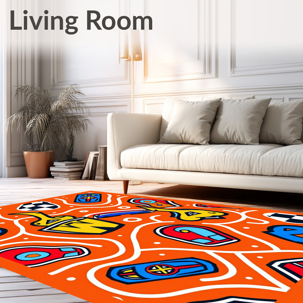 Bold Yellow Blue Red Abstract Shapes Rug