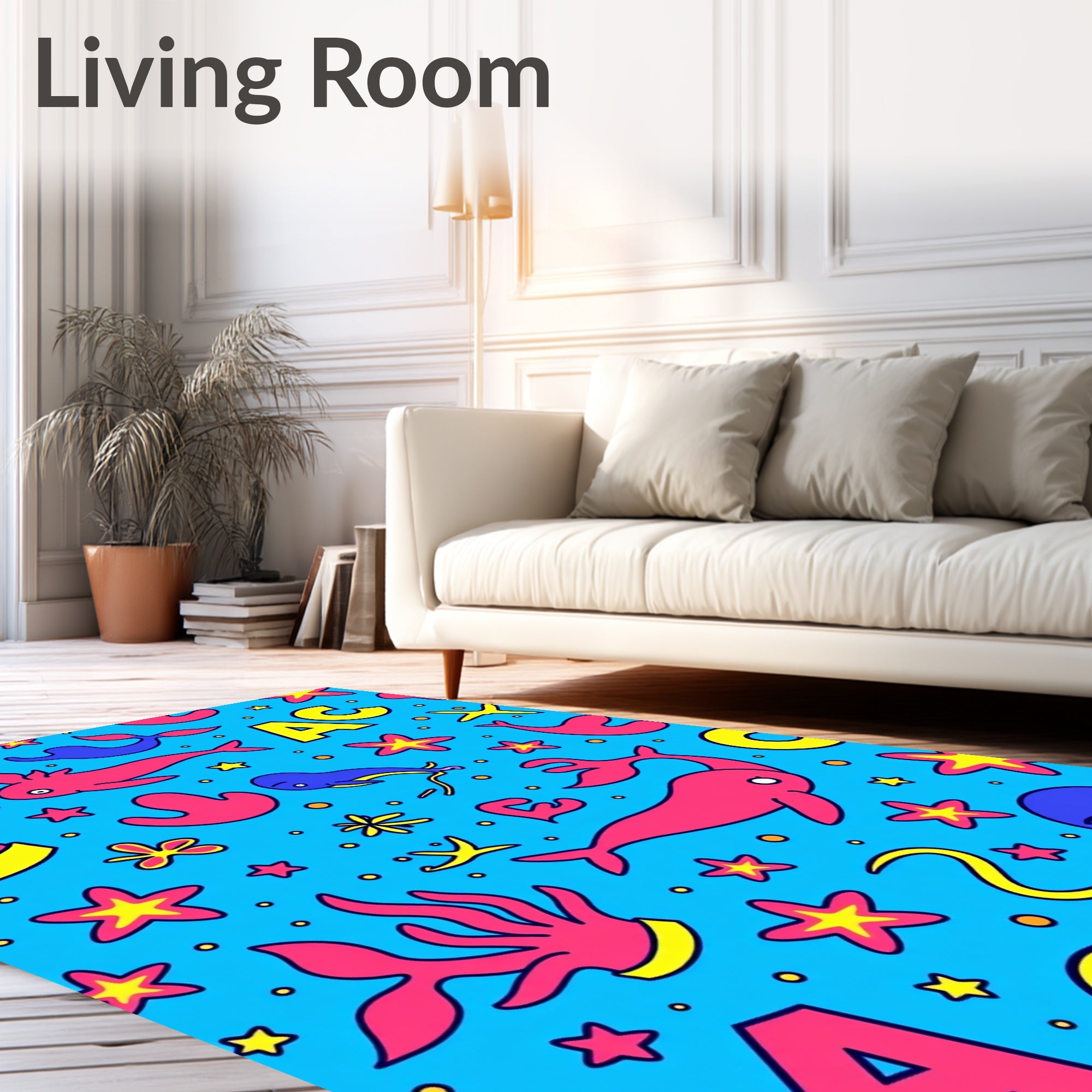 Whimsical Pink Blue Sea Life Alphabet Rug