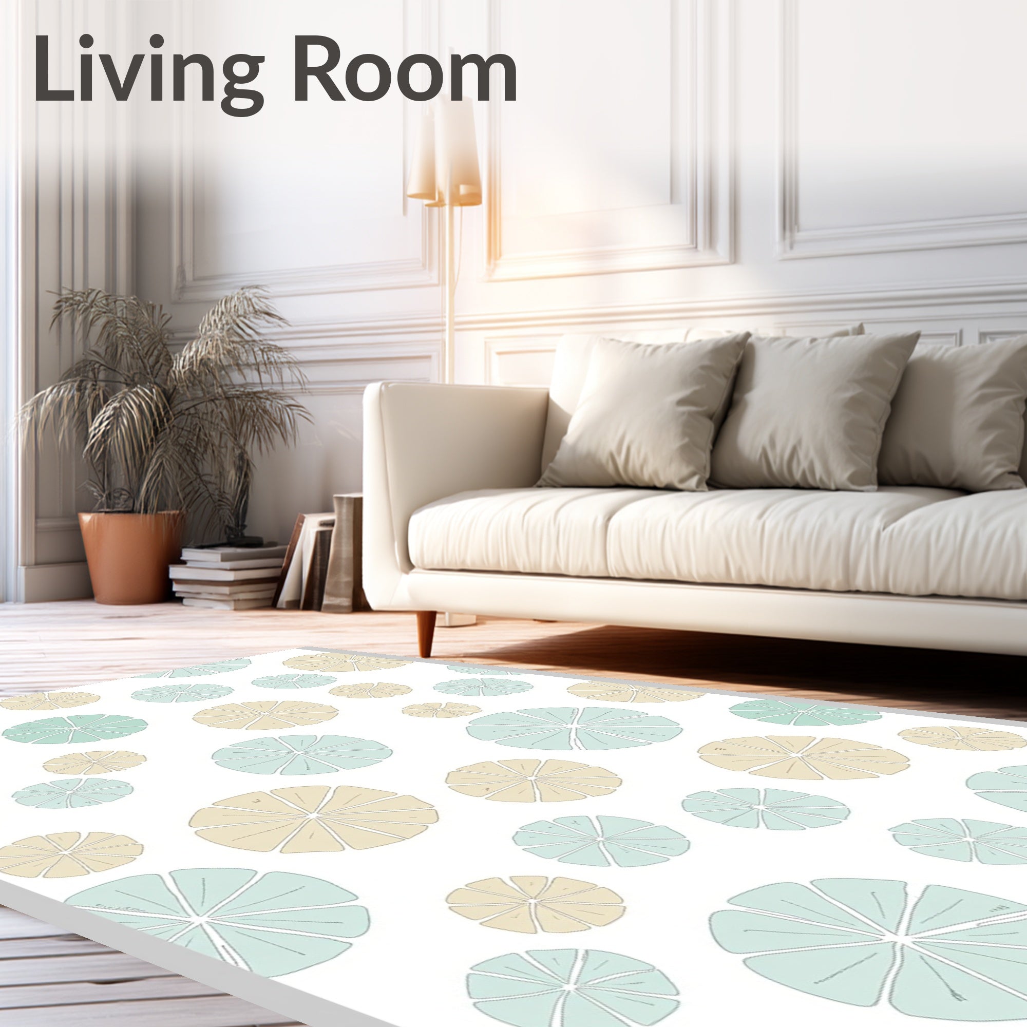 Soft Peach Aqua Petal Scatter Rug