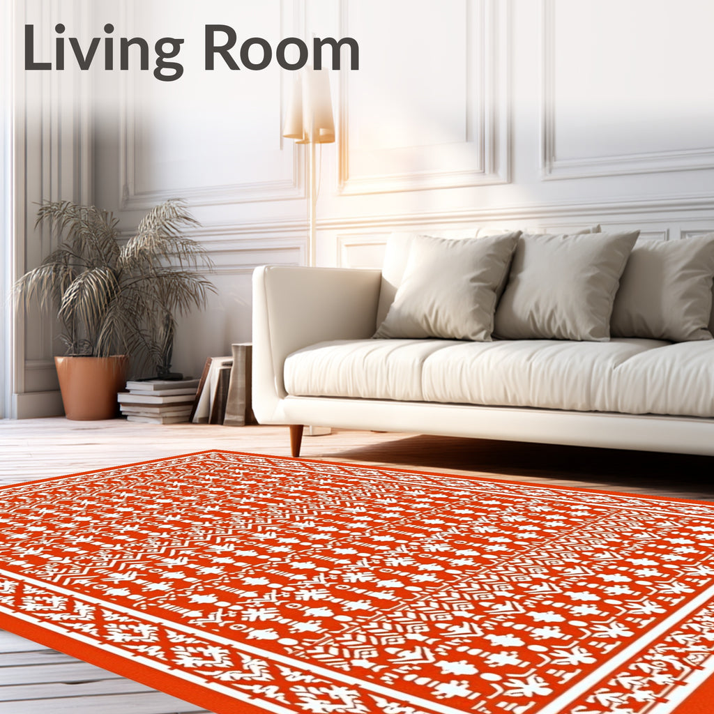 Vibrant Orange Geometric Tribal Runner Rug