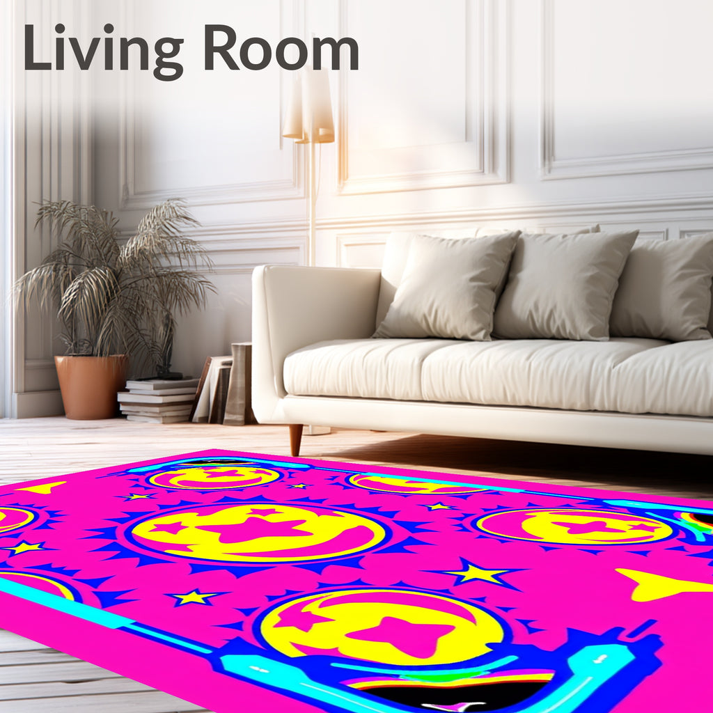 Vibrant Pink Yellow Starry Moon Rug