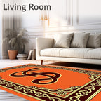 Ornate Orange Emblem Border Rug