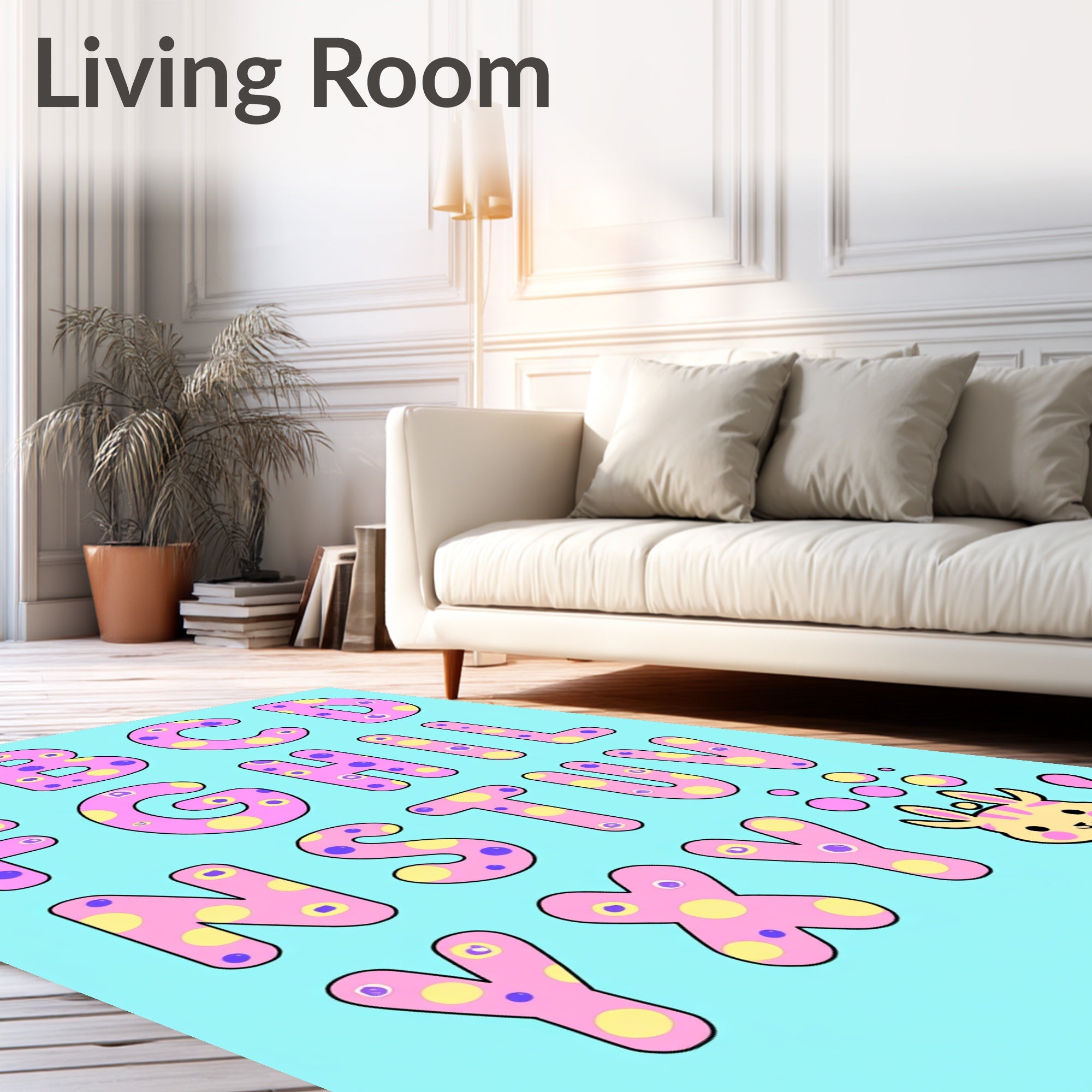 Pink Purple Yellow Polka Dot Alphabet Rug