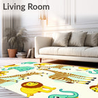 Whimsical Safari Animals Yellow Blue Rug
